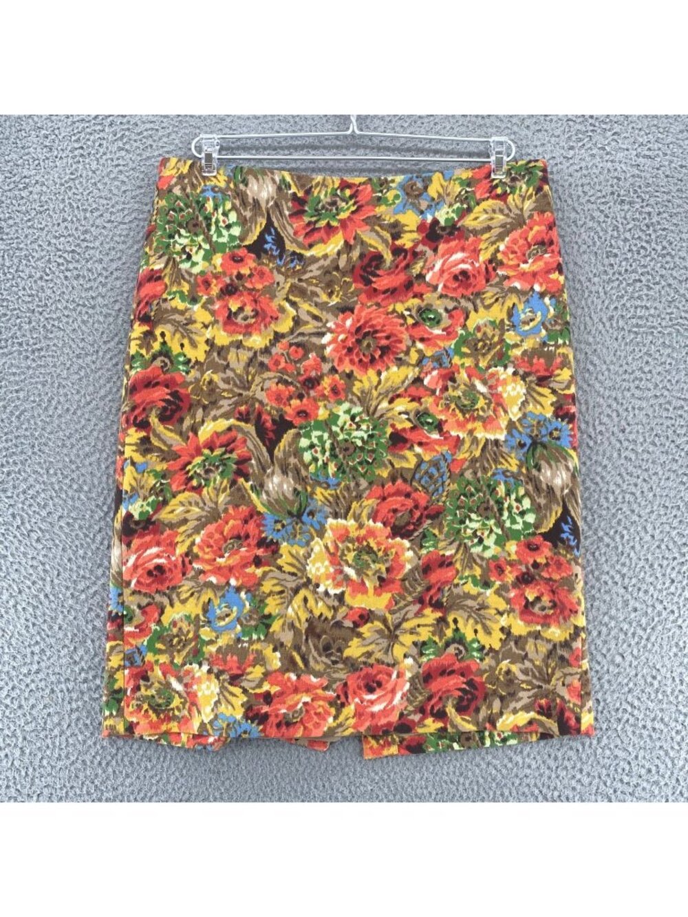 Talbots Skirt Womens 10 Red Multi Floral Pencil Knee Length Stretch Career Work